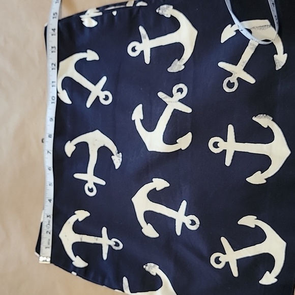 J. Crew Size 2 Stretch Nautical Navy Blue w/ Distressed White Anchor Print Skirt - Picture 3 of 10